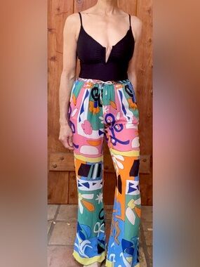 Zara Sheer Abstract Print Pants & Swim Coverup, Size Small